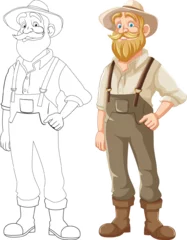 Papier Peint photo Lavable Enfants Old Farmer Man with Beard and Mustache Cartoon Character