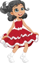 Fotobehang Kinderen Happy Girl Dancing Cartoon Character in Vector Style