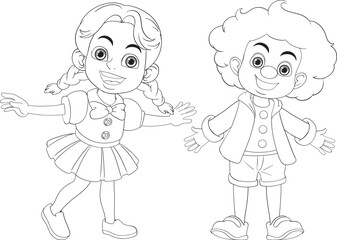 Cartoon Boy and Girl Outlines