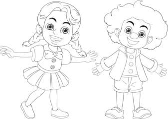 Fotobehang Kinderen Cartoon Boy and Girl Outlines