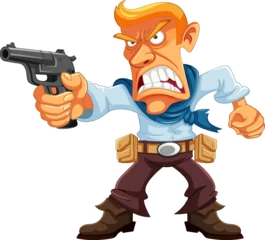 Fotobehang Kinderen Furious Cowboy with Gun: A Cartoon Character