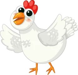 Fotobehang Kinderen Joyful White Chicken Cartoon Character Spreading Wings