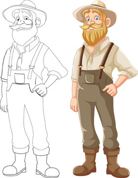 Old Farmer Man with Beard and Mustache Cartoon Character