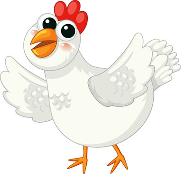 Joyful White Chicken Cartoon Character Spreading Wings