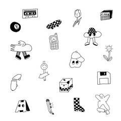 collection of cute Y2k doodle sticker illustrations