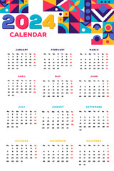 2024 new year calendar template with abstract pattern