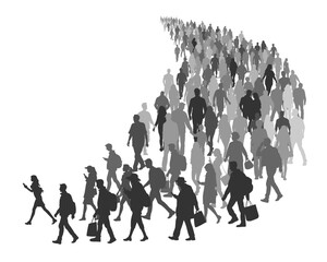 People walking on street silhouette, silhouettes of moving people crowd on street, man woman walking