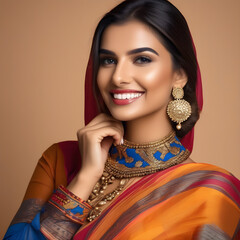 Traditional Indian Outfit in Orange and Blue