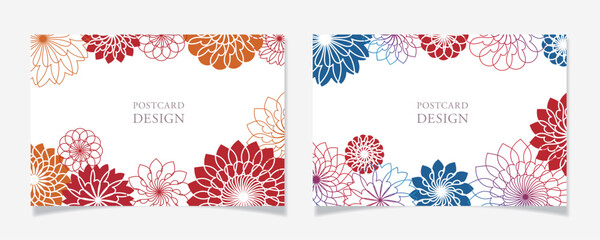 アブストラクトな花柄風ポストカードデザイン02【グラデーションとシンプル塗】 - obrazy, fototapety, plakaty