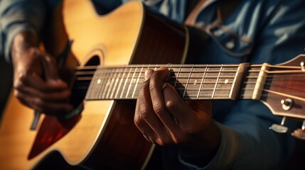 Fototapeta na wymiar Male hands playing guitar in studio