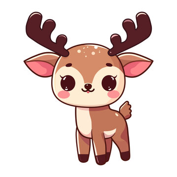 cute reindeer with horn cartoon character vector illustration. flat design.