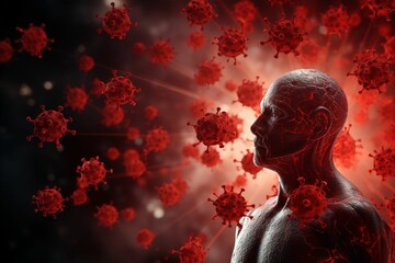 ウイルス・細菌に侵される人間のイメージ（COVID-19・コロナウイルス・インフルエンザ）	