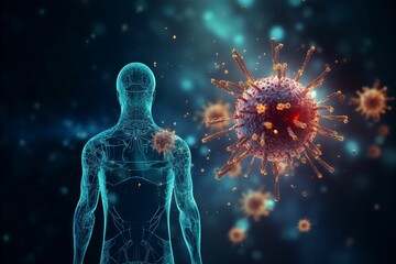 ウイルス・細菌に侵される人間のイメージ（COVID-19・コロナウイルス・インフルエンザ）	