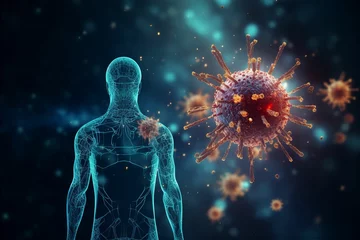 Fotobehang ウイルス・細菌に侵される人間のイメージ（COVID-19・コロナウイルス・インフルエンザ）  © Maki_Japan