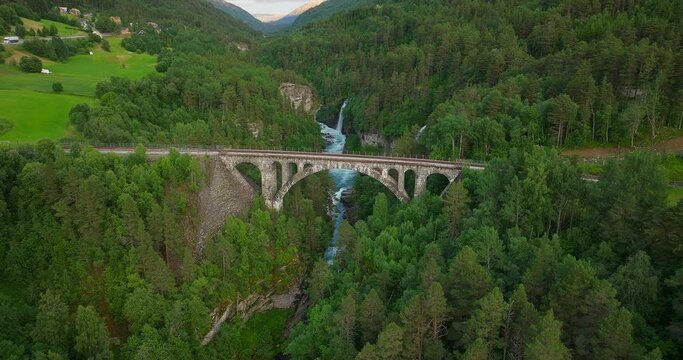 Kylling Bridge, railway bridge in Rauma Municipality, Norway. Aerial