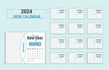 Full Editable calendar for 2024,  week start Sunday corporate design planner template. vector file