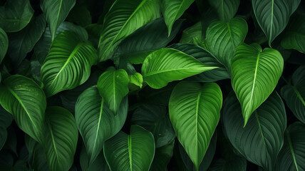 leaves of Spathiphyllum cannifolium abstract green texture with beautiful highlight
