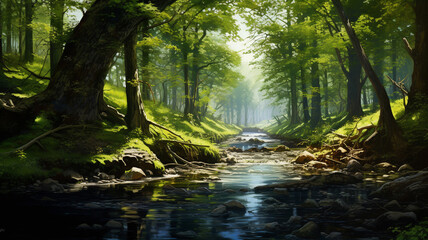 Fototapeta na wymiar pure water river in the spring forest