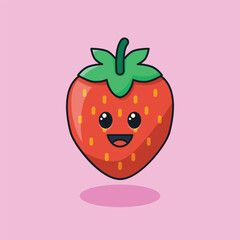 Unique cute red strawberry fruit flat icon design graphic vector