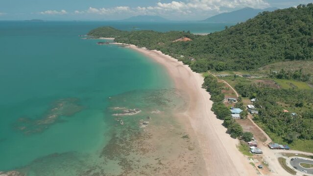 Beautiful Paradise Drone Aerial View Telok Melano Sarawak, Kampung Telok Melano was once a shelter during sea storms for traders from Sambas, Indonesia to Kuching.