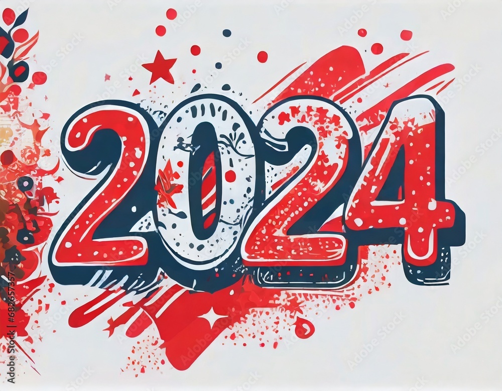 Wall mural new year 2024 blue and red party graffiti