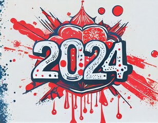 new year 2024 blue and red party graffiti