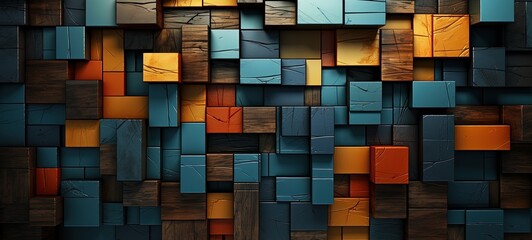 Vibrant Multicolored Wooden Cubes Digital Artwork