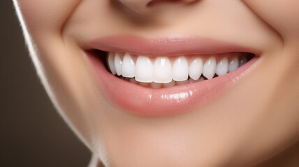 Beautiful female smile after teeth whitening procedure. AI Generative.
