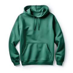 Green hoodie sweatshirt with a hood and long sleeves on white background