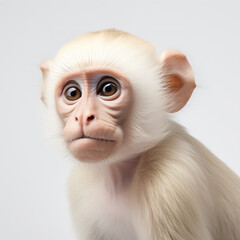 Cute capuchin monkey close-up portrait, isolated on white background