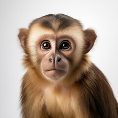 Cute capuchin monkey close-up portrait, isolated on white background