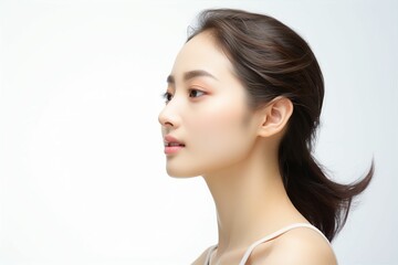 肌の綺麗な日本人女性の横顔（アジア人・白背景・背景なし）	 - obrazy, fototapety, plakaty