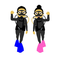 Couple scuba diver illustration