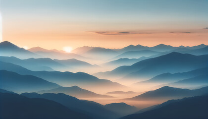Obraz premium whispering hues at twilight the mountains breathe under a celestial watercolor