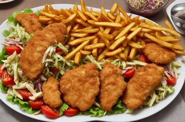 Fototapeta premium chicken nuggets with fries