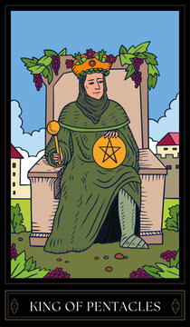 Tarot Card Illustration isolated on white background. king of pentacles