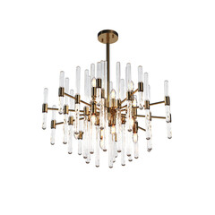 chandelier on the ceiling isolated on transparent background, hanging lamp, pendant light, 3D illustration, cg render
