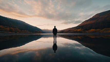 a person standing on a rock in a lake - Powered by Adobe