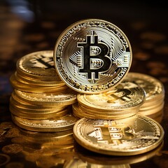 Bitcoin coin BTC Golden bitcoins Cryptocurrency virtual money