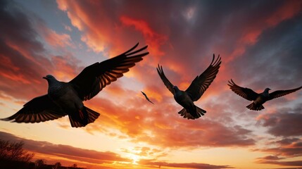 Fototapeta na wymiar a group of birds flying in the sky