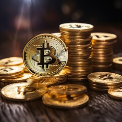 Bitcoin coin BTC Golden bitcoins Cryptocurrency virtual money