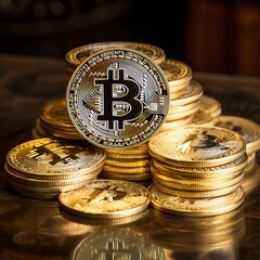 Bitcoin coin BTC Golden bitcoins Cryptocurrency virtual money