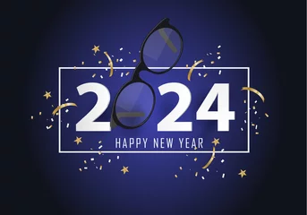 Fotobehang Glasses and 20224. happy new year 2024. 2024 with glasses  © mirsad