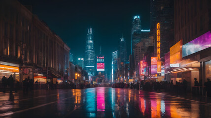 Fototapeta na wymiar City View in Night and Rainy Weather