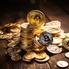 Bitcoin coin BTC Golden bitcoins Cryptocurrency virtual money