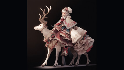 The reindeer are up in good spirits, but in one corner is a particularly small reindeer, the Shonburg deer.doll-like style