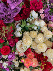 many beautiful flowers roses peonies carnations as background