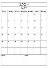 2024 MAY planner. calendar planner. simple minimal calendar. vector illustration. Daily Planner Design 2024. Life and Business Planner Organizer Schedule.