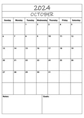 2024 October planner. calendar planner. simple minimal calendar. vector illustration. Daily Planner Design 2024. Life and Business Planner Organizer Schedule.