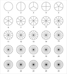 Fractions of mathematics, fractions vector round. outline round parts. A set of small segments. Simple geometry. Vector illustration on transparent background